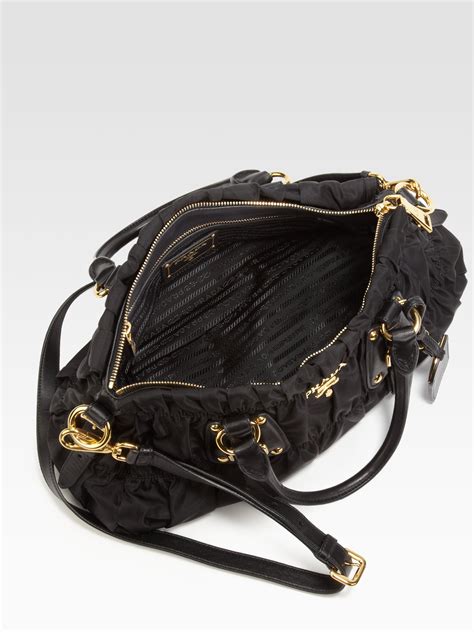 prada ruched hobo bag in black nylon|prada nylon crossbody camera bag.